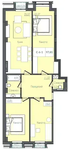 ЖК Консул — планировка 3-комнатной квартиры, вариант 2