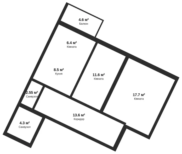 Планировка 2-комнатной квартиры в ЖК ЛесSky, от 66 м²