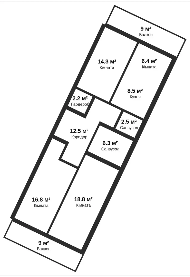 Планировка 3-комнатной квартиры в ЖК ЛесSky, от 108 м²